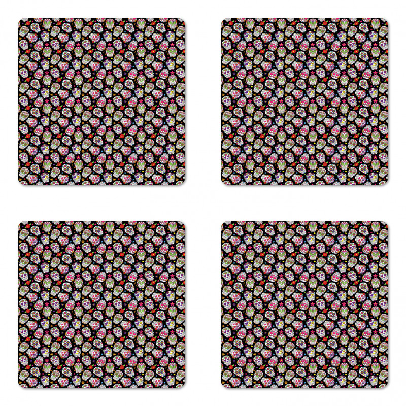 Sugar Skulls Flowers Coaster Set Of Four