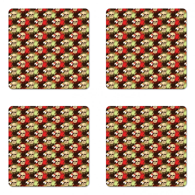 Skull Feather Pattern Coaster Set Of Four