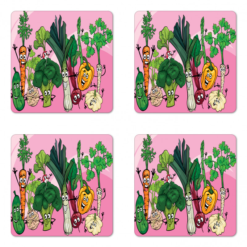 Happy Healthy Food Image Coaster Set Of Four