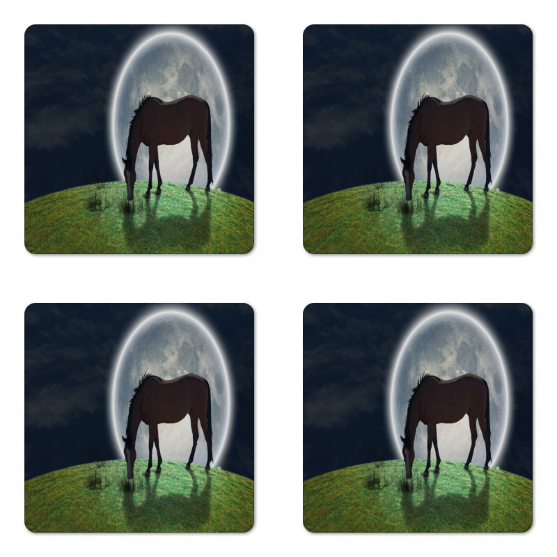 Horse on Hill Full Moon Coaster Set Of Four