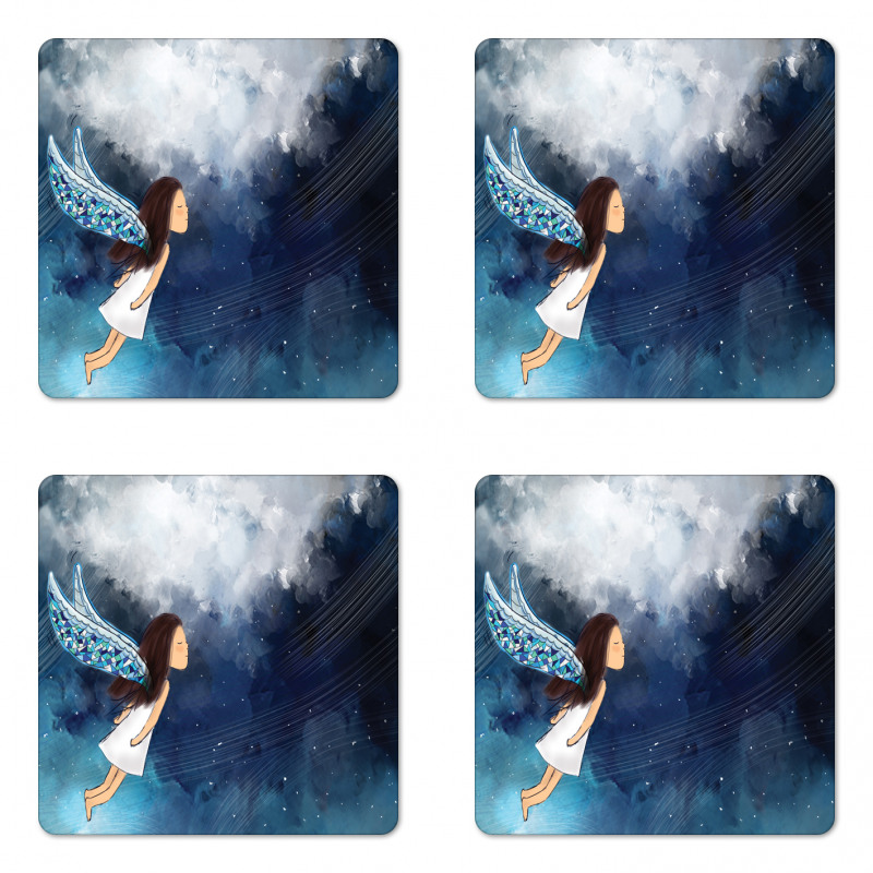 Magical Winged Girl in Sky Coaster Set Of Four