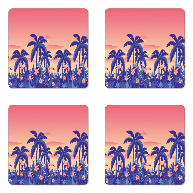 Palm Tree Toucan Sunset Art Coaster Set Of Four