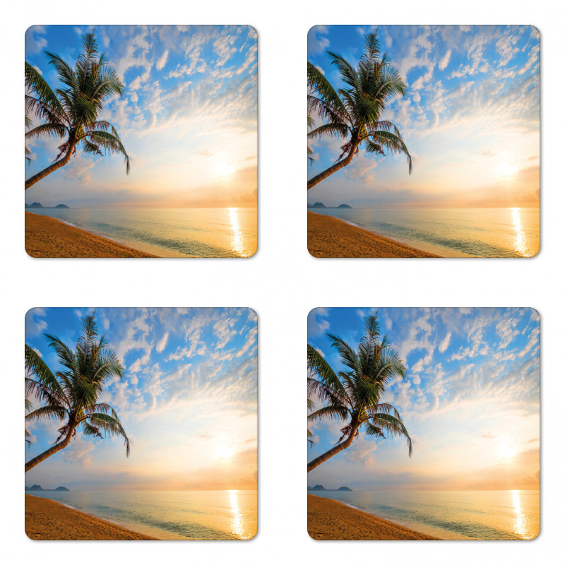 Exotic Sandy Beach Palm Tree Coaster Set Of Four