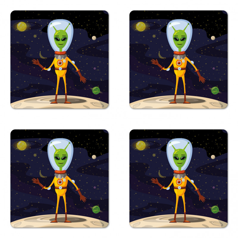 Funny Creature in a Spacesuit Coaster Set Of Four