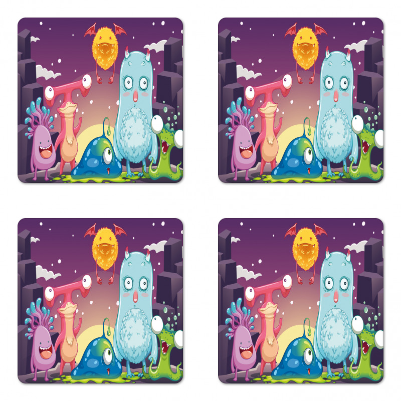 Funky and Happy Characters Coaster Set Of Four