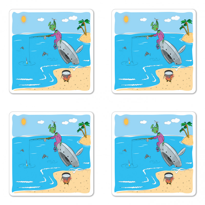 Monster Fishing in the Sea Coaster Set Of Four