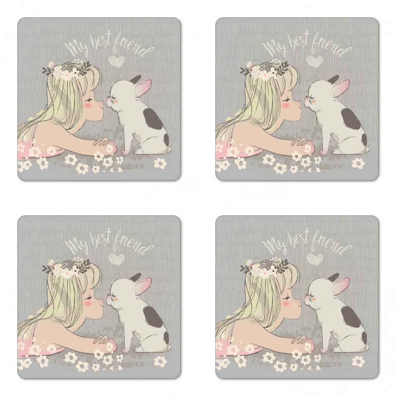 Girl Little Puppy Coaster Set Of Four