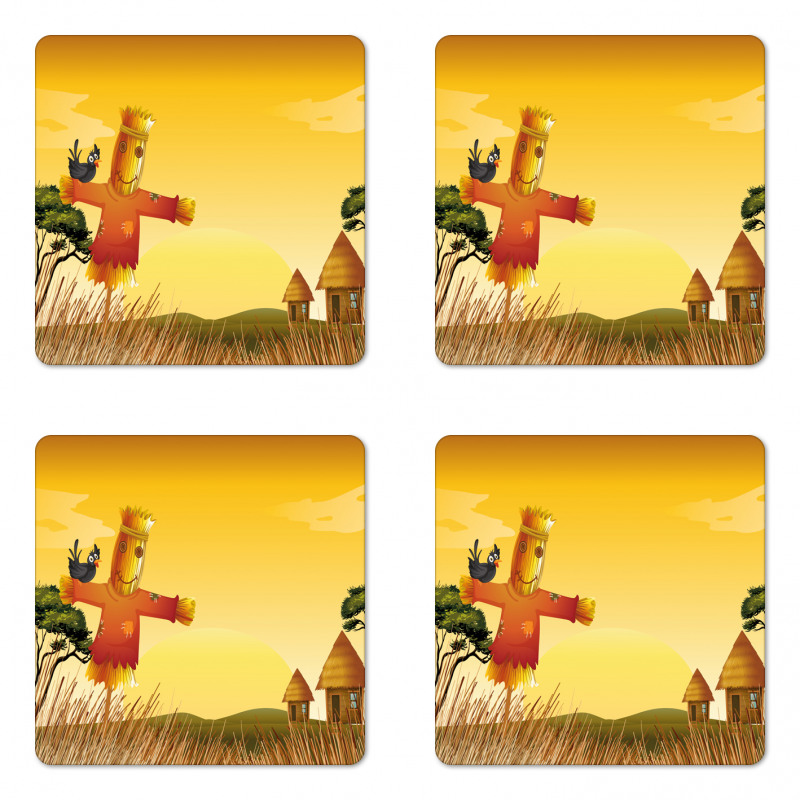 Farm Houses and Scarecrow Coaster Set Of Four