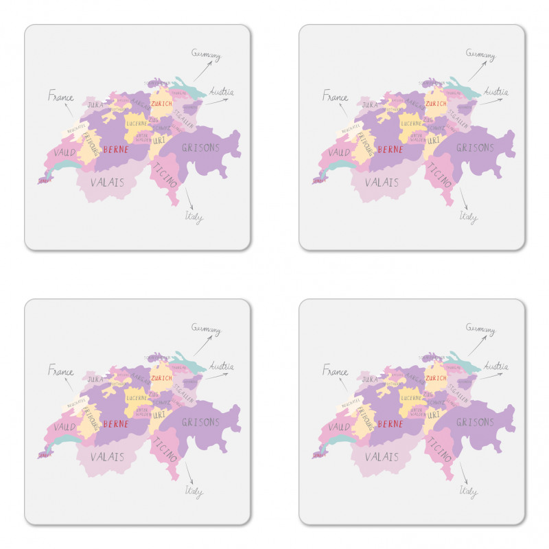 Hand Drawn Map Illustration Coaster Set Of Four