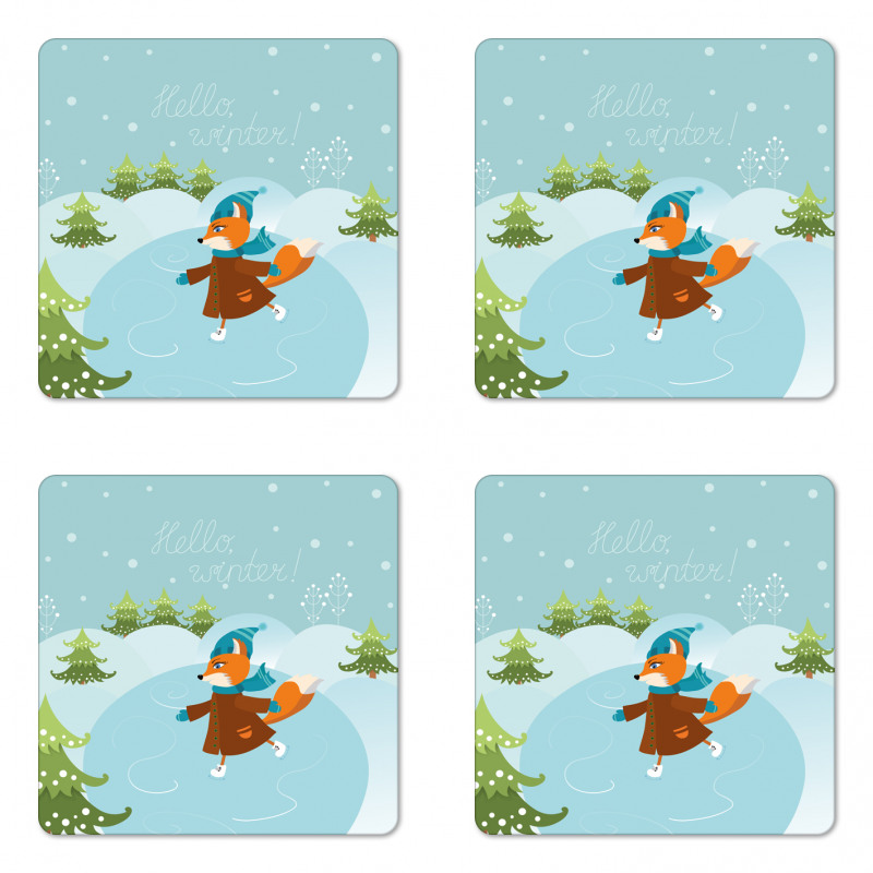 Fox and Hello Winter Coaster Set Of Four