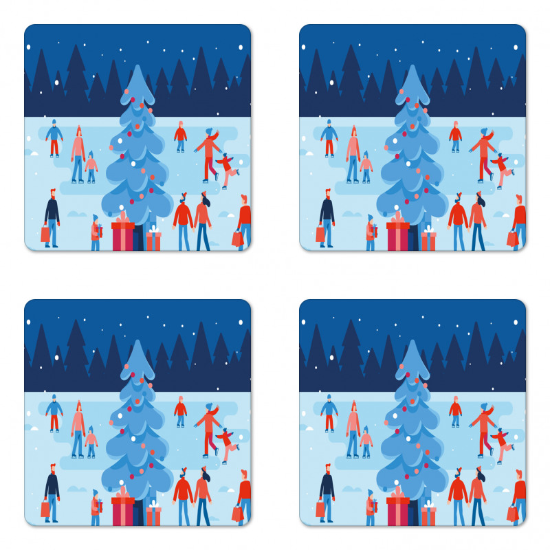 Christmas Scene Night Coaster Set Of Four