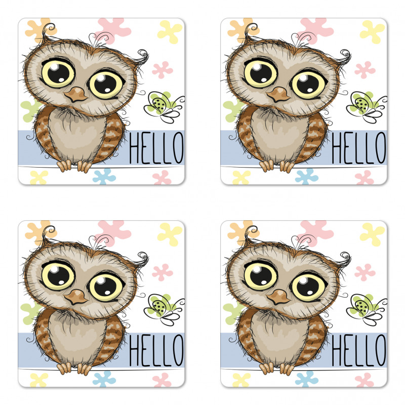 Cartoon Butterfly Hello Coaster Set Of Four