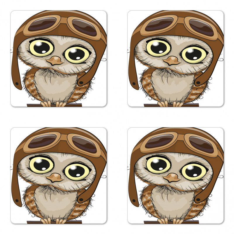 Pilot Hat Big Eyes Comic Coaster Set Of Four