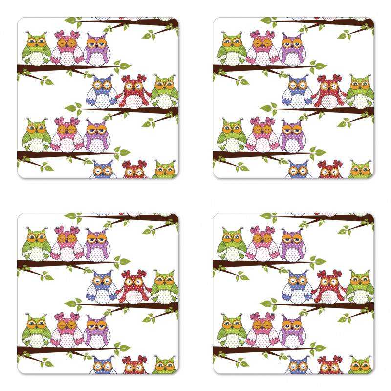 Birds on Tree Branches Coaster Set Of Four