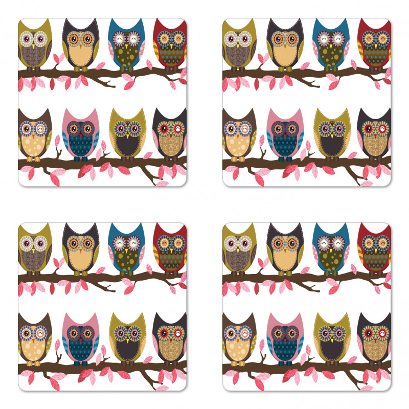 Birds Retro Art Style Coaster Set Of Four