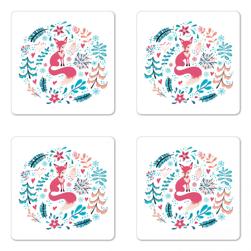 Fox Flowers and Floral Items Coaster Set Of Four