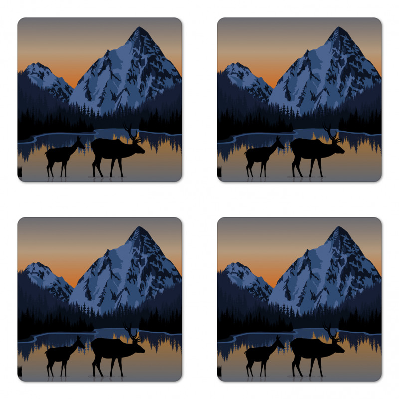 Mountain Deer by the Lake Coaster Set Of Four