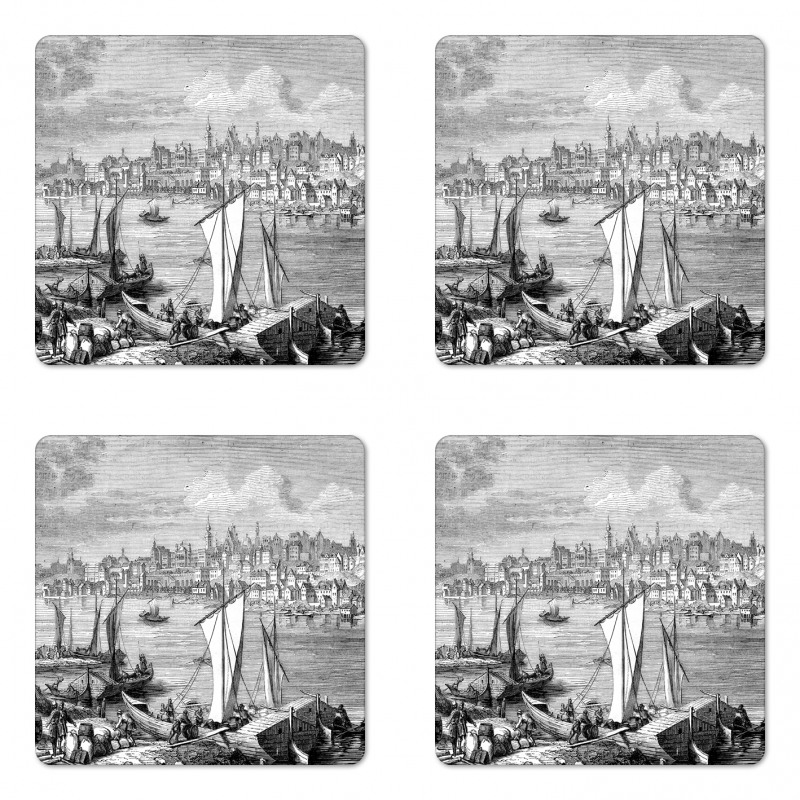 Sketchy Nostalgic City Scene Coaster Set Of Four