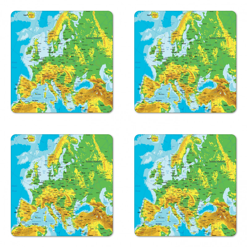 High Detailed Map of Europe Coaster Set Of Four