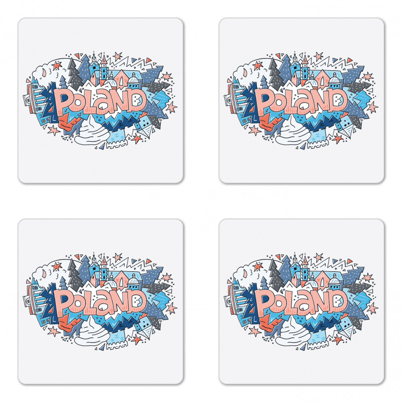 Calligraphy and Doodle Items Coaster Set Of Four