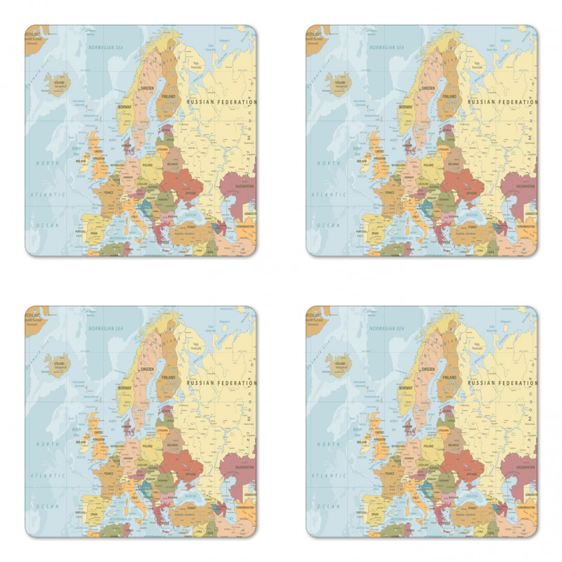 Scandinavian Region Mapping Coaster Set Of Four