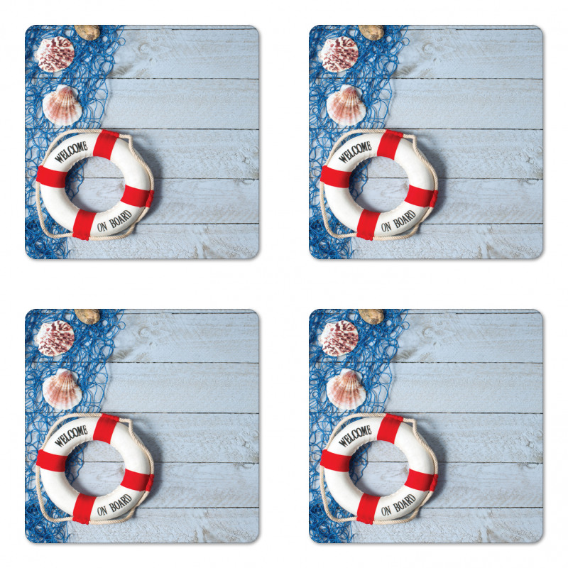 Fishing Net Wood Seashell Coaster Set Of Four