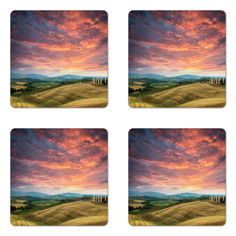 Tuscany Cypress Trees Coaster Set Of Four