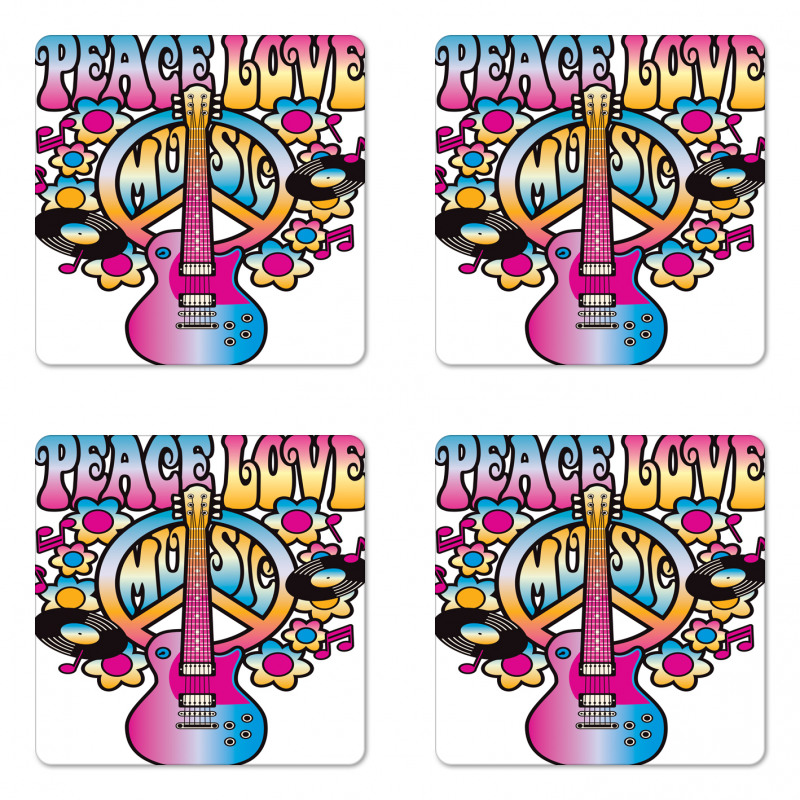 Peace Love Vinyl Music Coaster Set Of Four