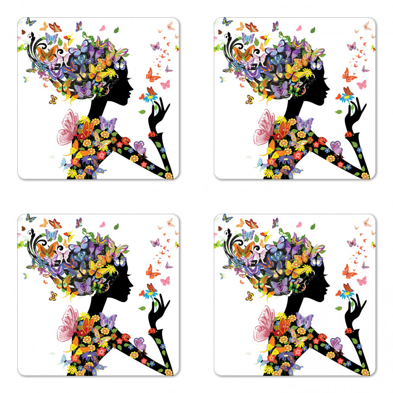 Flowers with Butterfly Coaster Set Of Four