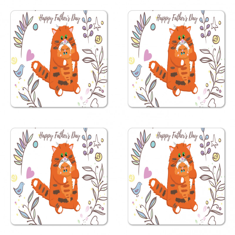 Dad and Kitten Flowers Coaster Set Of Four