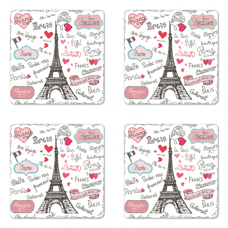 Paris Letter Heart Coaster Set Of Four