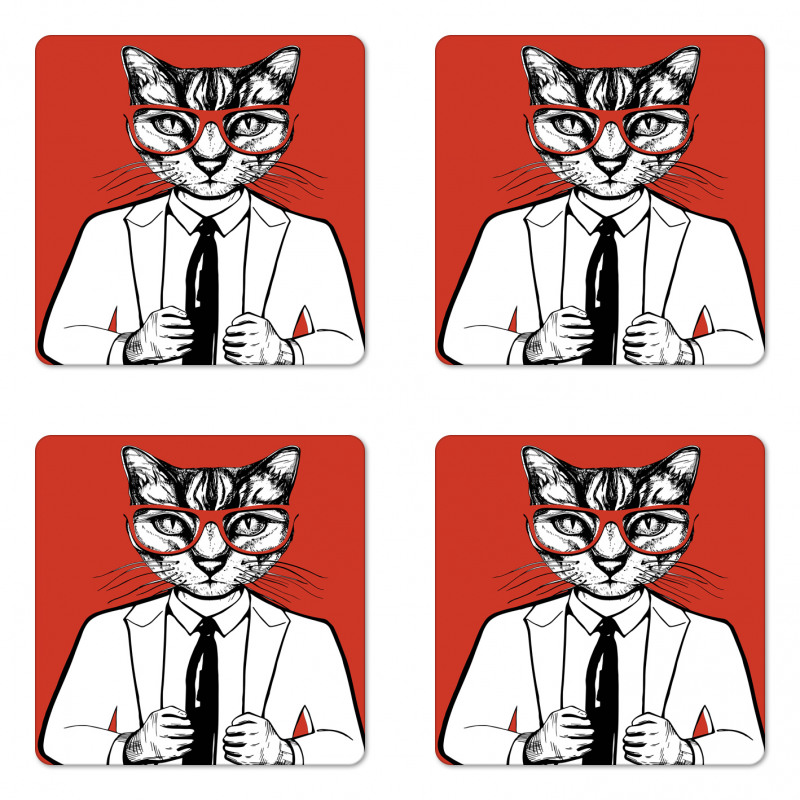 Funny Businessman Cat Suit Coaster Set Of Four