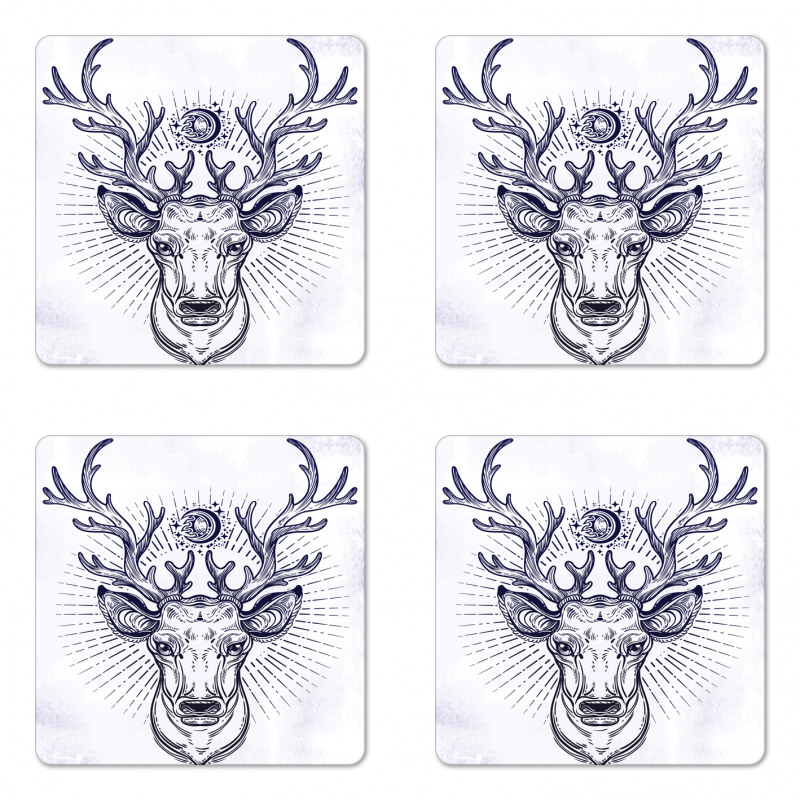 Reindeer Head Sketch Coaster Set Of Four