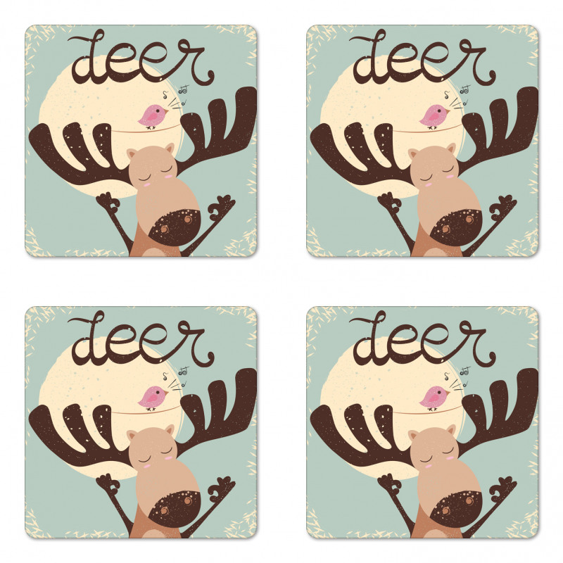 Reindeer Bird Cartoon Coaster Set Of Four