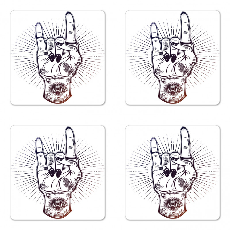 Tattooed Hand Raised Coaster Set Of Four