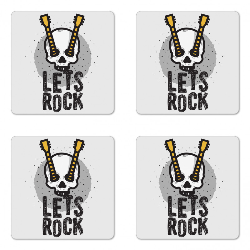 Human Skull Guitar Coaster Set Of Four