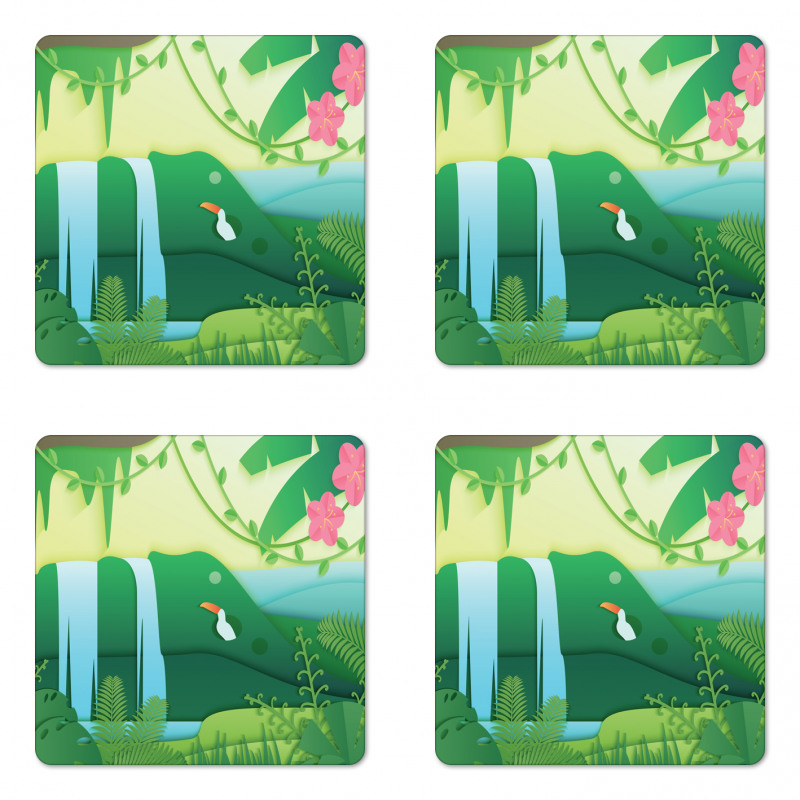 Tropical Forest Cartoon Coaster Set Of Four