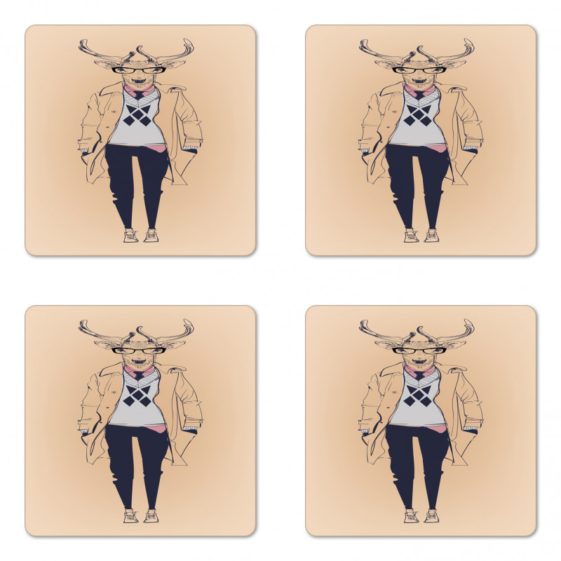 Modern Pastel Deer Animal Coaster Set Of Four