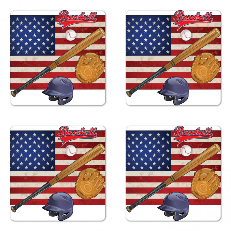 USA Flag and Baseball Coaster Set Of Four