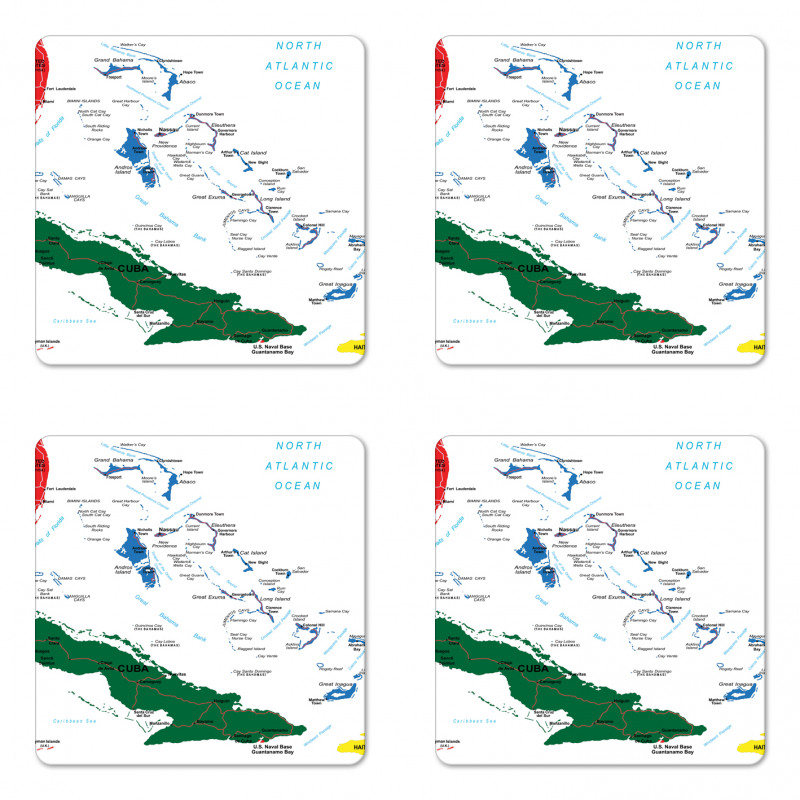 Bahamas Map Beach Ocean Coaster Set Of Four