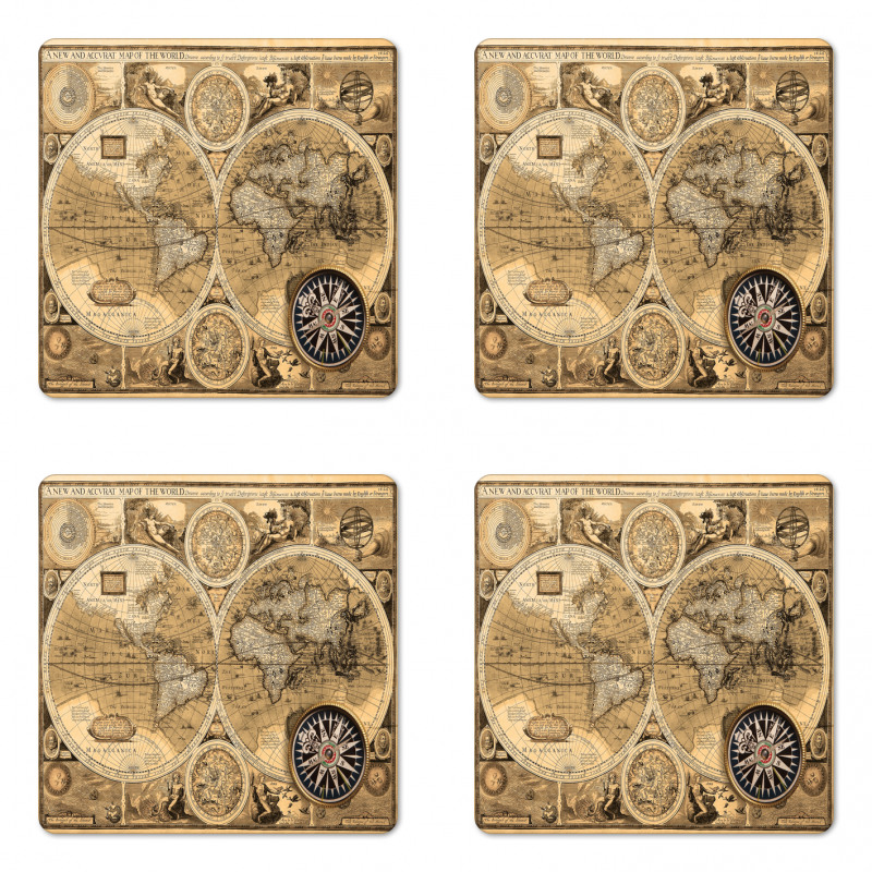 Accvrat Map of World Coaster Set Of Four