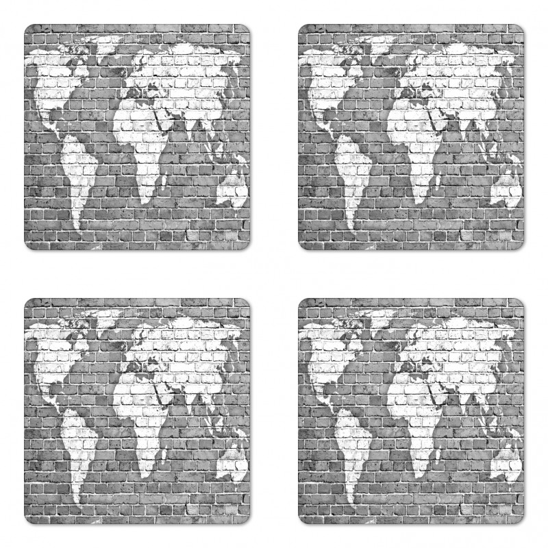 World Map on Old Brick Coaster Set Of Four