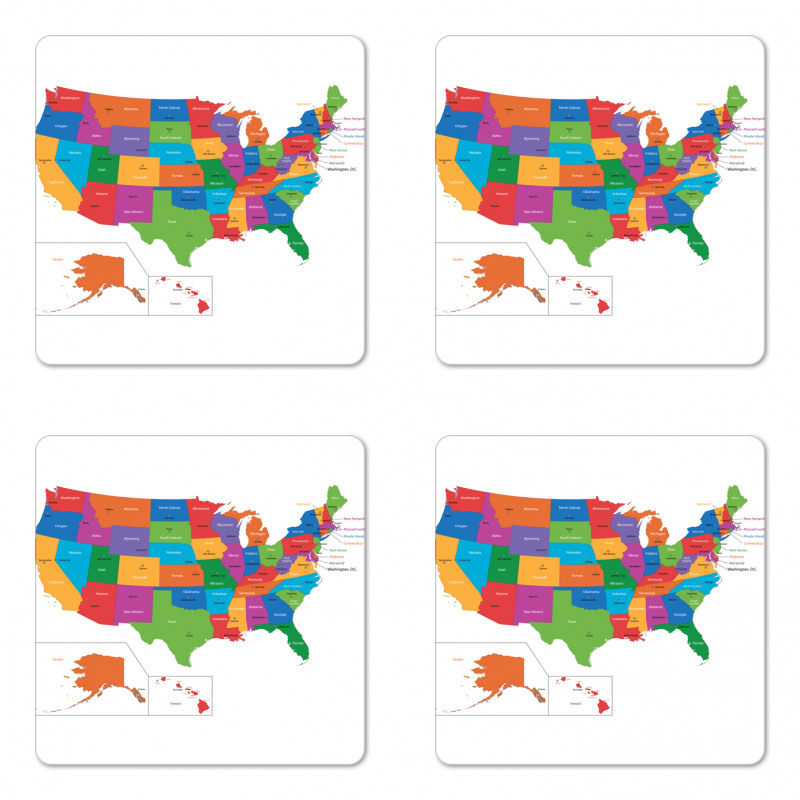 USA Map with States Coaster Set Of Four