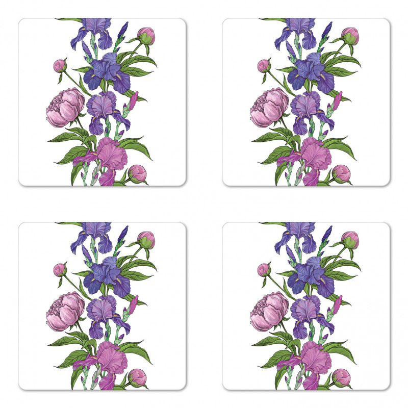 Naive Purple Flower Bouquet Coaster Set Of Four