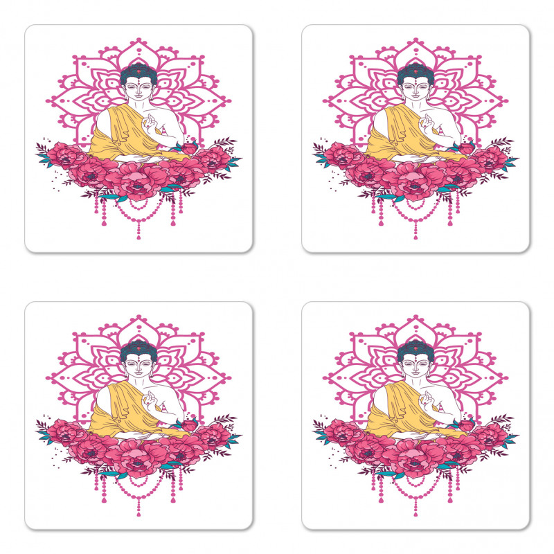 Meditation Floral Mandala Coaster Set Of Four