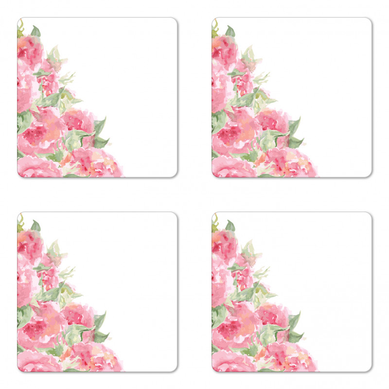 Watercolor Flower Leaves Art Coaster Set Of Four