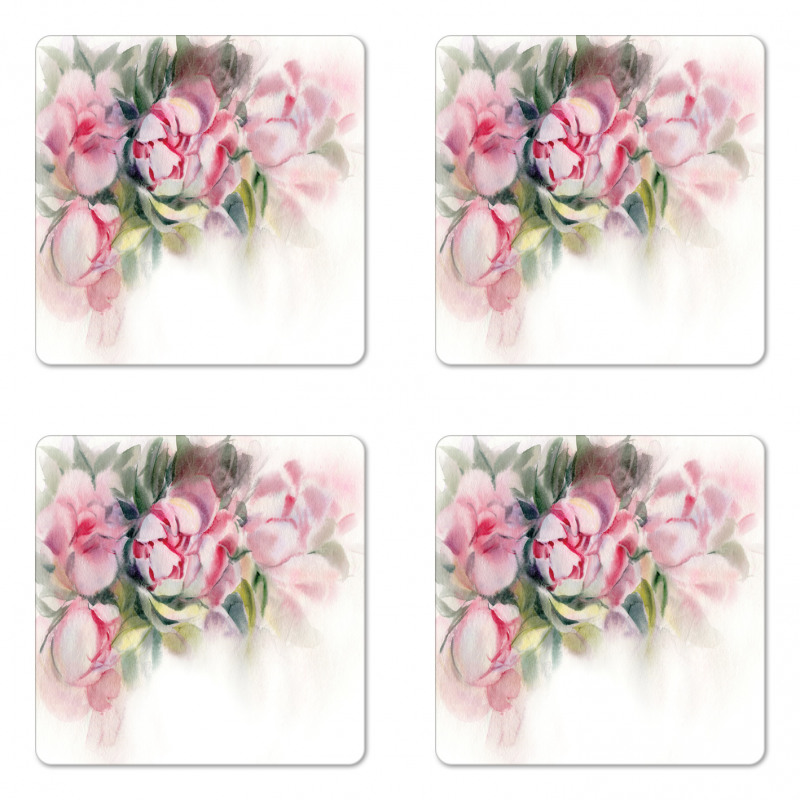 Watercolor Romantic Flowers Coaster Set Of Four