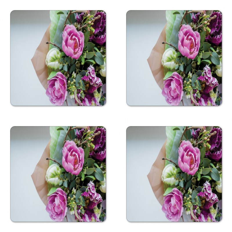 Delicate Floral Bouquet Photo Coaster Set Of Four