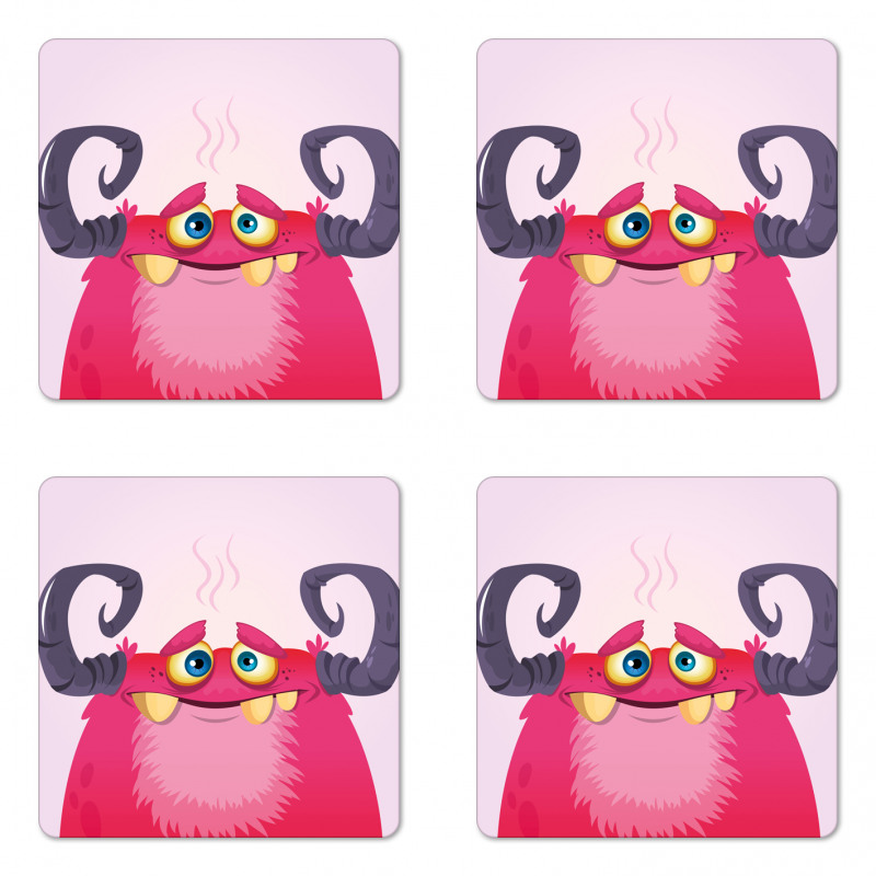 Happy Monster with Horns Coaster Set Of Four