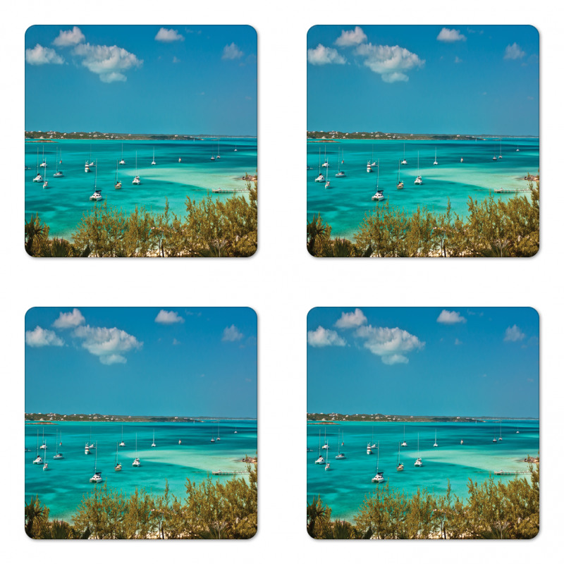 Anchored Boats in Sea Coaster Set Of Four